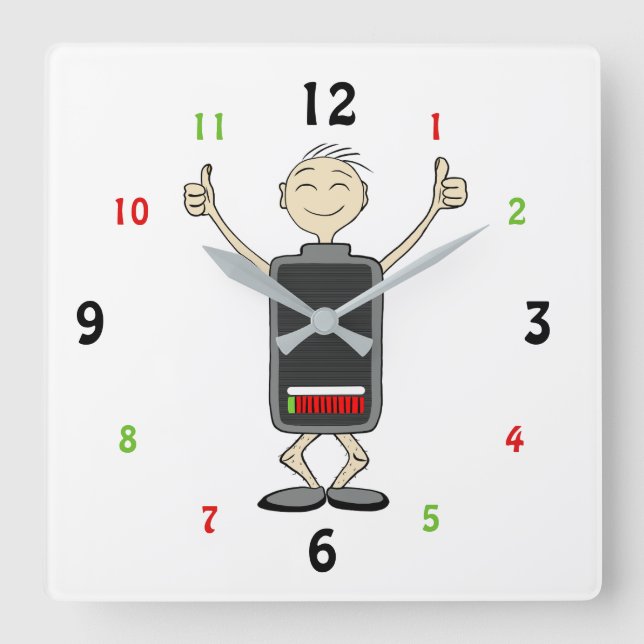 Low Battery, High Vibes – Funny Wall Clock Fyrkantig Klocka (Framsida)