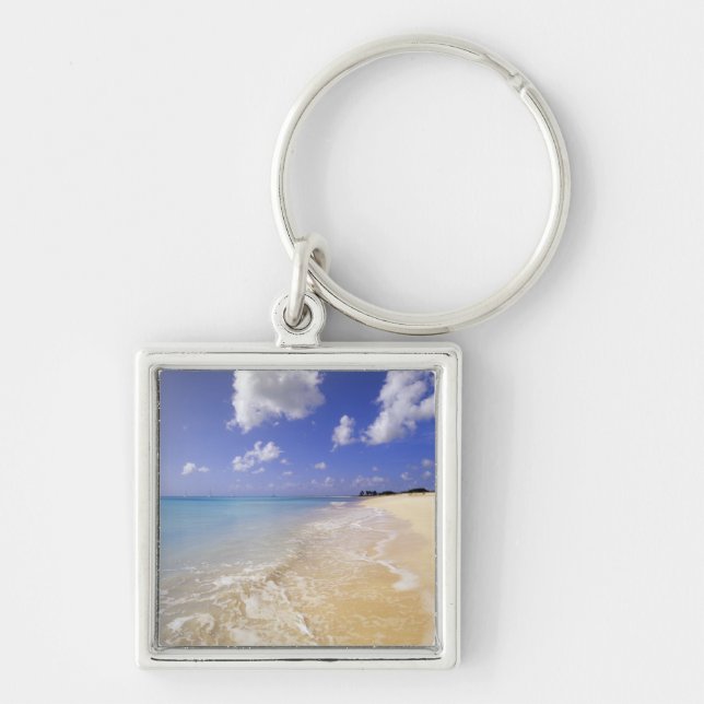 Low Bay Beach, Barbuda, Antigua Fyrkantig Silverfärgad Nyckelring (Framsidan)