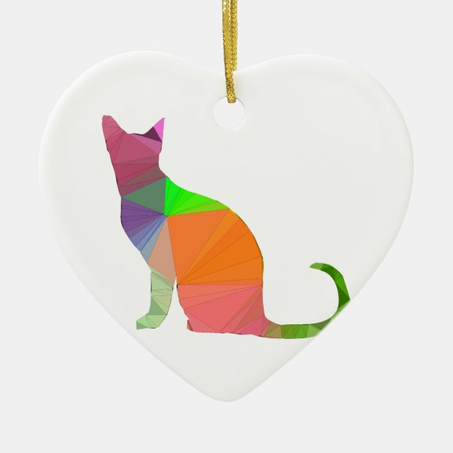 Low Poly Cat Silhouette Julgransprydnad Keramik (Framsidan)