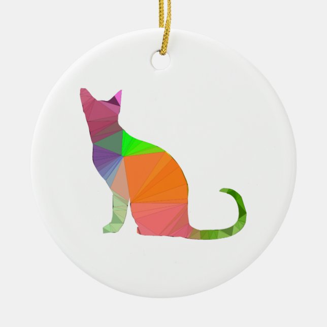Low Poly Cat Silhouette Julgransprydnad Keramik (Framsidan)