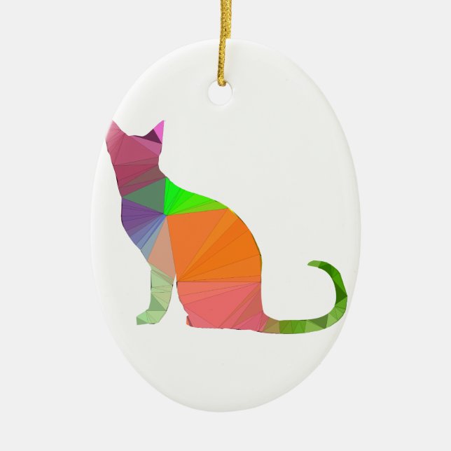 Low Poly Cat Silhouette Julgransprydnad Keramik (Framsidan)