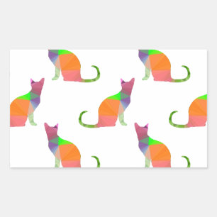 Low Poly Cat Silhouette Mönster Rektangulärt Klistermärke