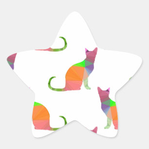 Low Poly Cat Silhouette Mönster Stjärnformat Klistermärke