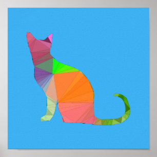 Low Poly Cat Silhouette Poster
