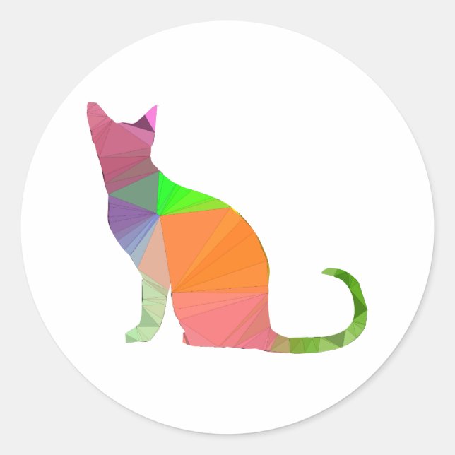 Low Poly Cat Silhouette Runt Klistermärke (Framsida)