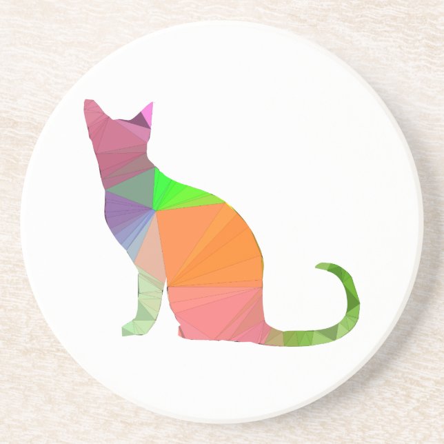 Low Poly Cat Silhouette Underlägg Sandsten (Framsidan)
