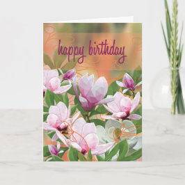 Low Poly Magnolias Birthday Card Kort