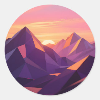 Low Poly Mountain Sunset Geometric Runt Klistermärke