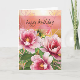 Low Poly Peony Birthday Card Kort