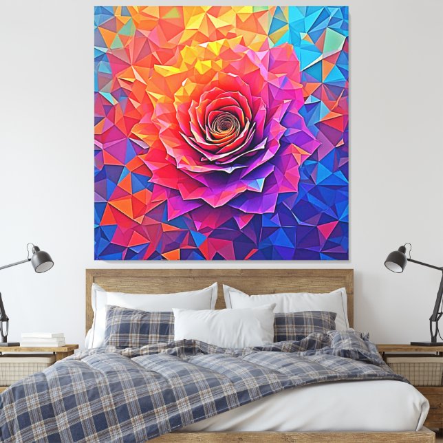 Low Poly Rose Bloom Abstract Art Canvastryck (Insitu (sovrum))