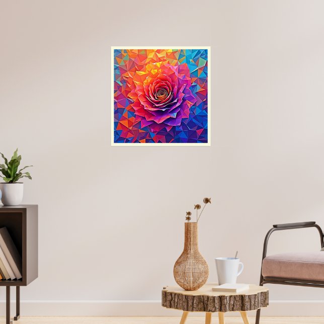 Low Poly Rose Bloom Abstract Art Poster (Vardagsrum 3)