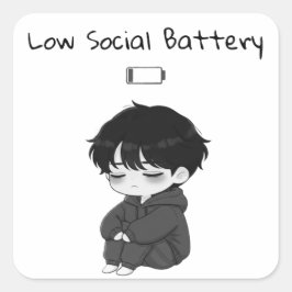Low Social Battery Relatable Chibi Boy Fyrkantigt Klistermärke