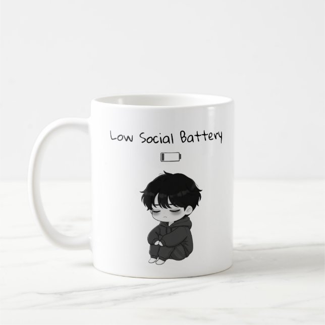 Low Social Battery Relatable Chibi Boy Kaffemugg (Vänster)