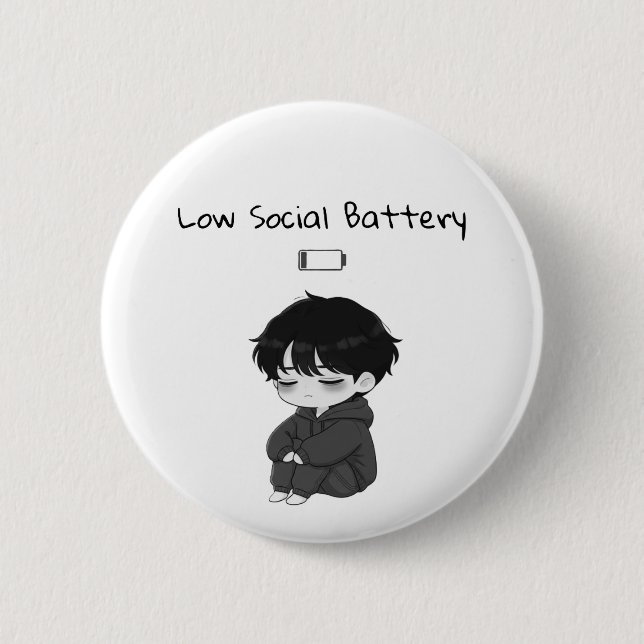 Low Social Battery Relatable Chibi Boy Knapp (Framsida)