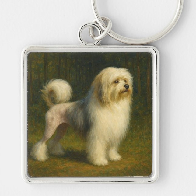 Lowchen Fyrkantig Silverfärgad Nyckelring (Framsidan)