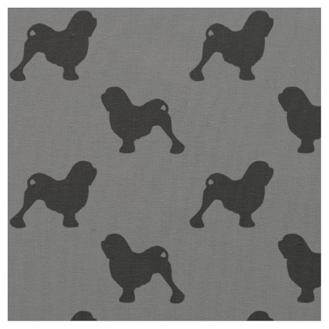 Lowchen Hund aveln Silhouettes Patterned Tyg (Närbild)
