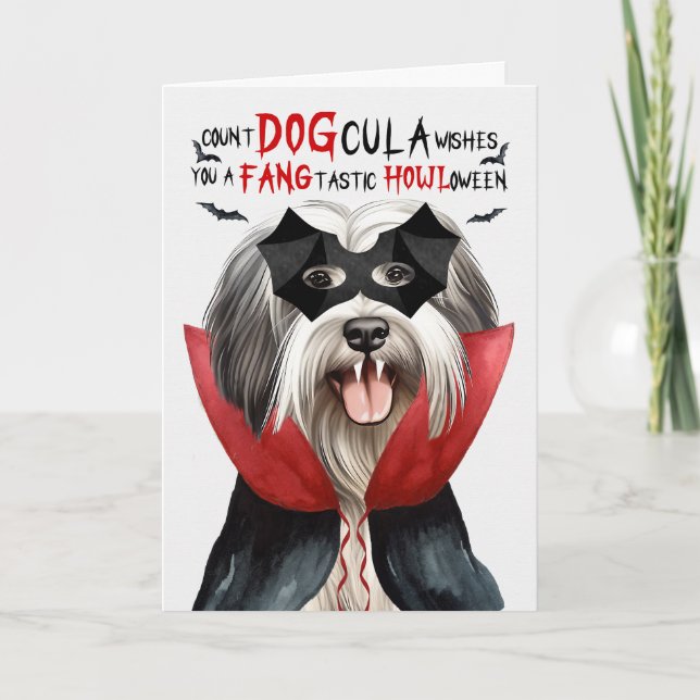 Lowchen Hund Funny Count DOGcula Halloween Helgkort (Framsida)