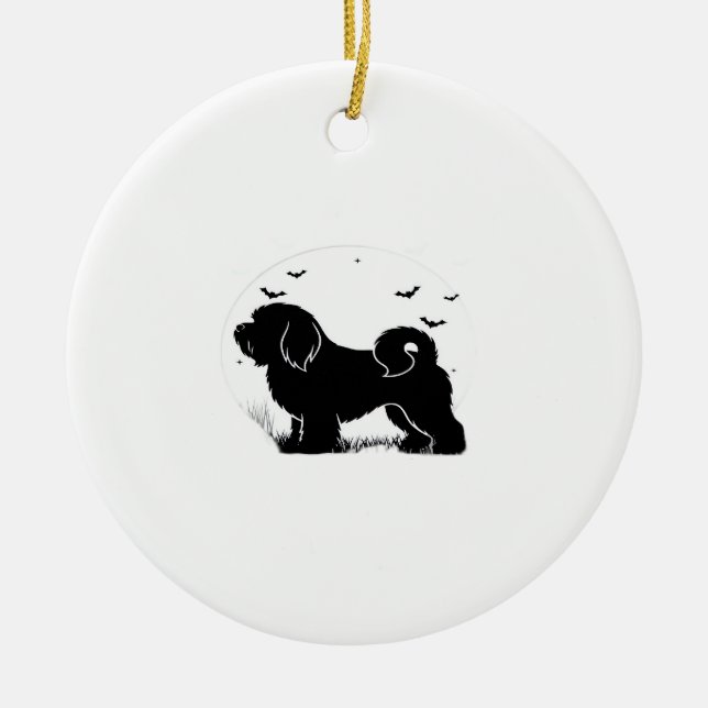 Lowchen Hund � Halloween Moon Silhouette Klassisk  Julgransprydnad Keramik (Framsidan)