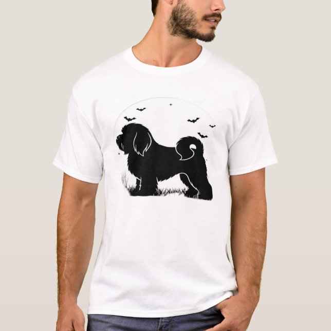 Lowchen Hund � Halloween Moon Silhouette Klassisk  T Shirt (Framsida)