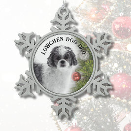 Löwchen Hund Pappa Snöflinga Pewter Julgransprydnad