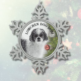 Löwchen hundmamma snöflinga pewter julgransprydnad