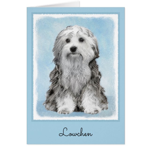 Lowchen Painting - Cute Original Hund Art Hälsningskort (Framsidan)