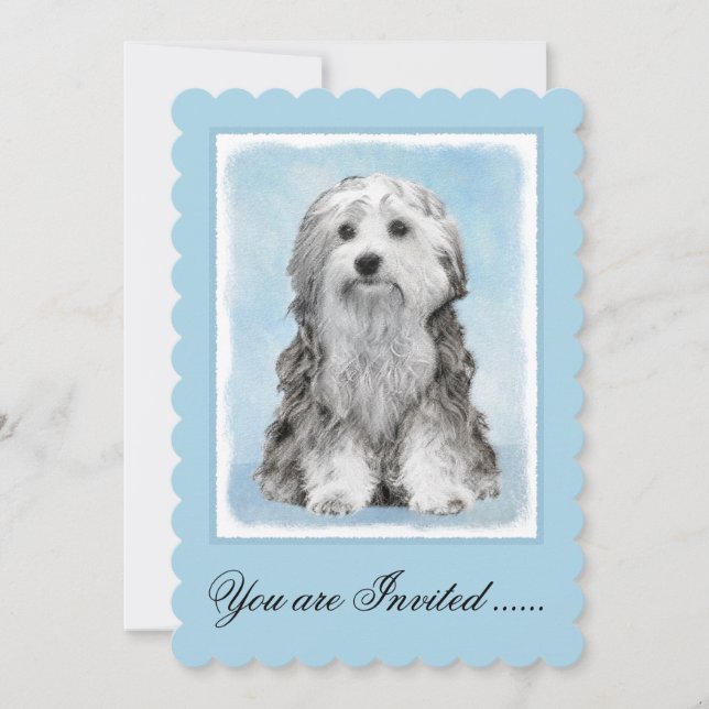Lowchen Painting - Cute Original Hund Art Inbjudningar (Framsida)