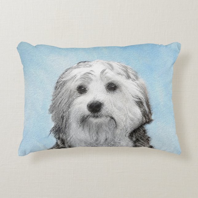 Lowchen Painting - Cute Original Hund Art Prydnadskudde (Framsidan)