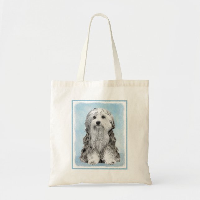 Lowchen Painting - Cute Original Hund Art Tygkasse (Framsidan)