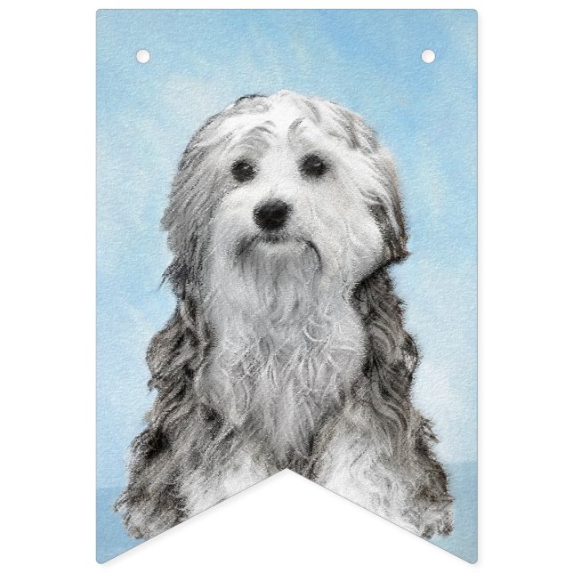 Lowchen Painting - Cute Original Hund Art Vimplar (Första flaggan)