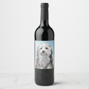 Lowchen Painting - Cute Original Hund Art Vinflaska Etikett