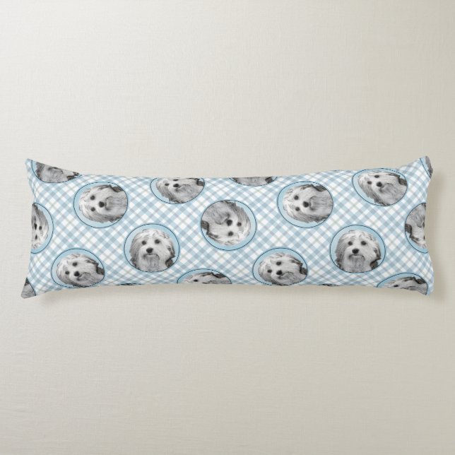 Lowchen Painting Silver och Cream Original Hund Ar Kroppskudde (Framsidan)