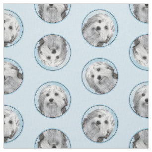 Lowchen Painting Silver och Cream Original Hund Ar Tyg