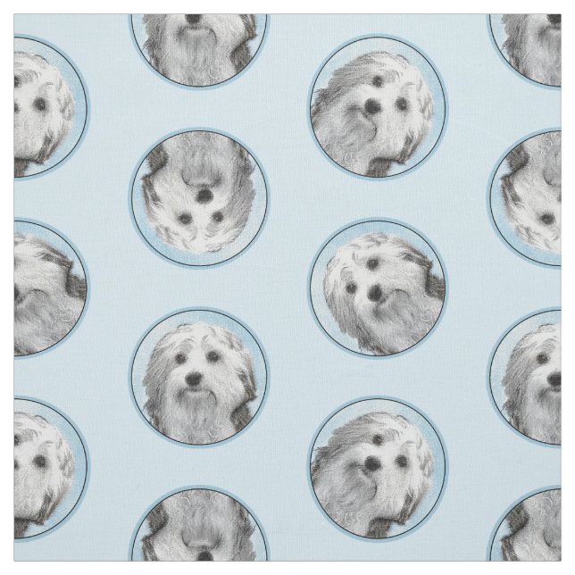 Lowchen Painting Silver och Cream Original Hund Ar Tyg (Provkarta)