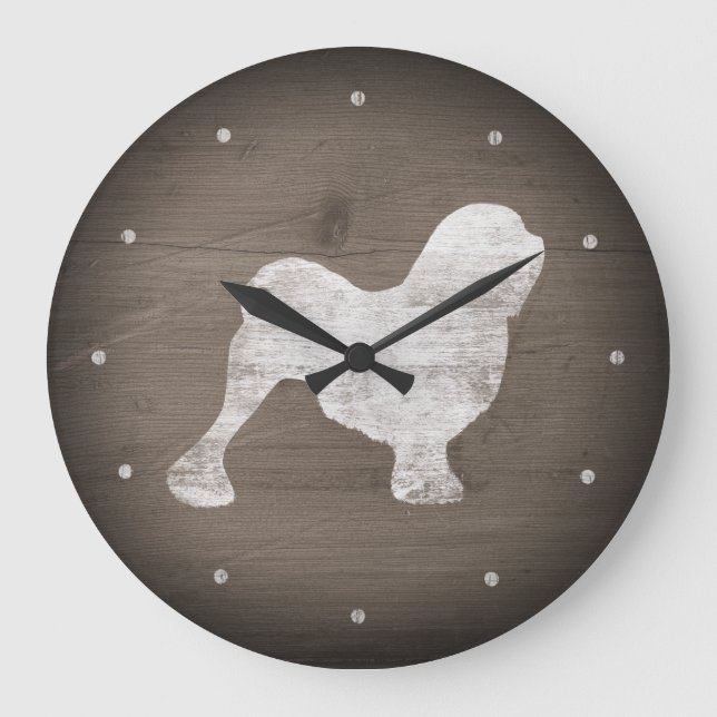 Lowchen Silhouette Rustic Stil Stor Klocka (Framsida)