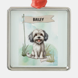Lowchen Watercolor Personalized Dog Julgransprydnad Metall