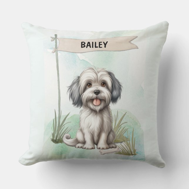 Lowchen Watercolor Personalized Dog Kudde (Framsida)