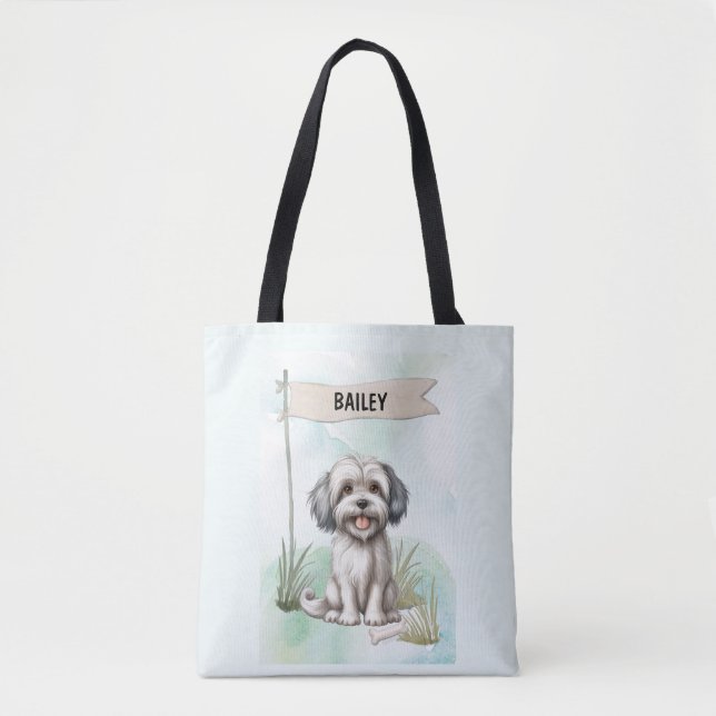 Lowchen Watercolor Personalized Dog Tygkasse (Framsida)
