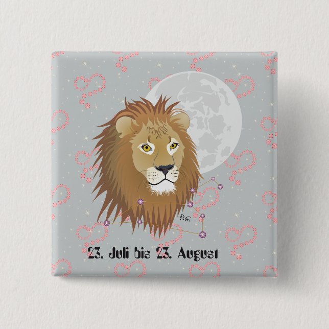 Löwe 23. Juli bis 22. August Buttons Knapp (Framsida)