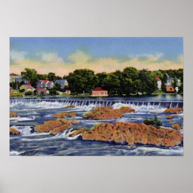 Lowell Massachusetts Pawtucketville Dam och Falls Poster (Framsidan)
