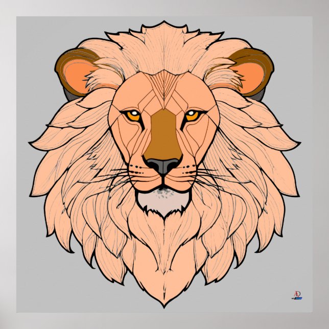 Löwenkopf - Minimale Farbzeichnung Poster (Framsidan)