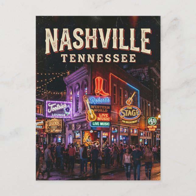 Lower Broadway Honky-Tonks USA Vykort (Framsida)