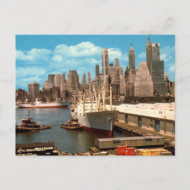 Lower Manhattan Skyline, Öster River, 1950-talets  Vykort (Framsida)