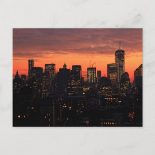 Lower Manhattan Skyline vid Twilight, Rosa Himlar  Vykort