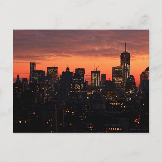 Lower Manhattan Skyline vid Twilight, Rosa Himlar  Vykort (Framsida)