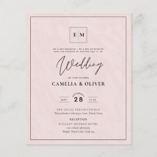 LOWEST BUDGET - allt-i-1-monogram Rosa Bröllop Flygblad