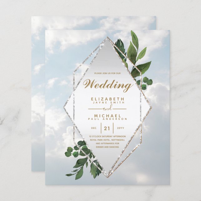 LOWEST BUDGET Bröllopsinbjudningar Greenery Ram (Fram/baksida)