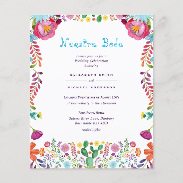 LOWEST BUDGET Nuestra Boda Folk Flowers Bröllop Flygblad (Framsidan)