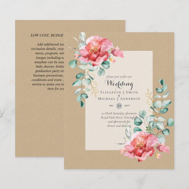 LOWEST BUDGET Red Blommigt Eucalyptus WEDDING-inbj (Fram/baksida)