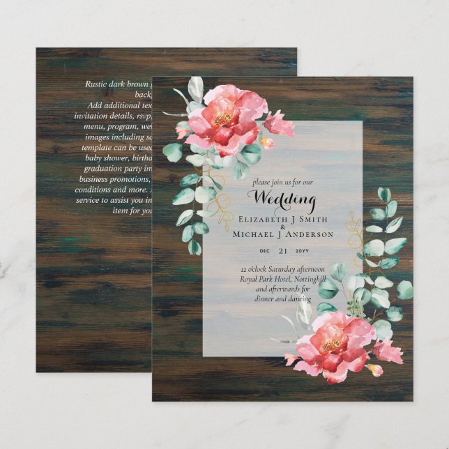LOWEST BUDGET Red Blommigt Eucalyptus WEDDING-inbj (Fram/baksida)